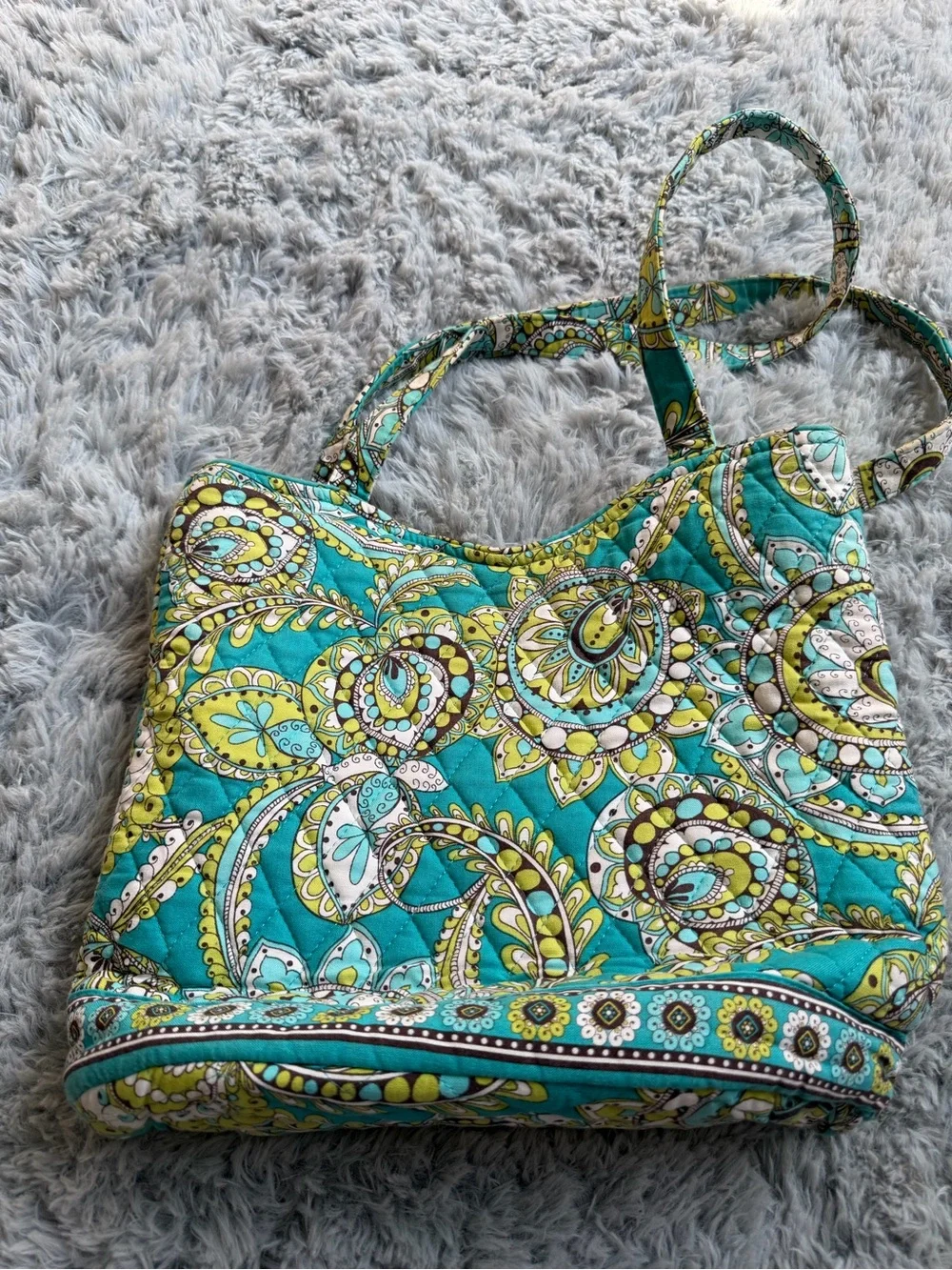 Vera Bradley Turquoise & Lime Paisley Quilted Tote - Peacock Pattern